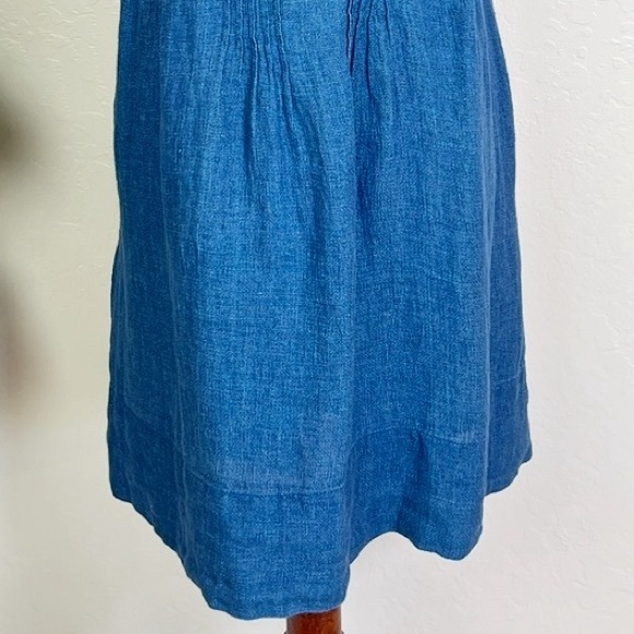 FAHERTY Women’s Size L Blue Linen Isha Sleeveless Pintuck Button-Bodice Dress - Picture 6 of 12